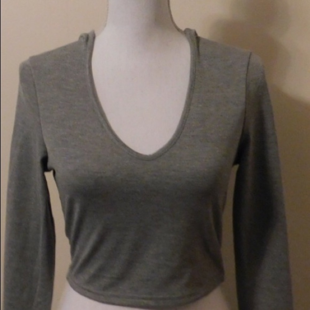 Gray Crop Top Hoodie